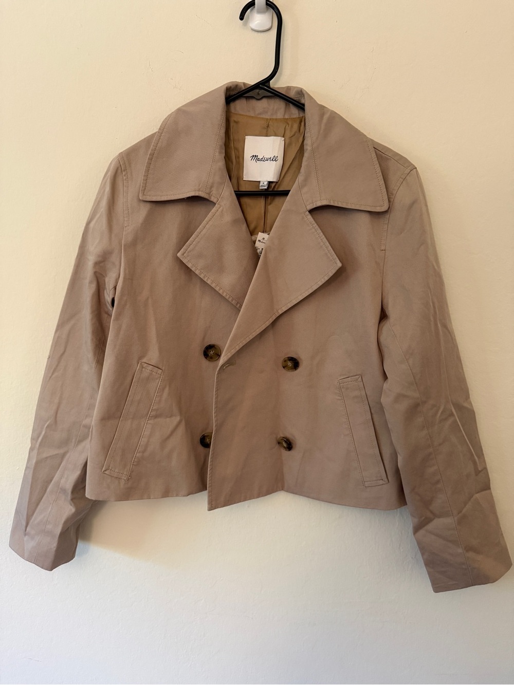 Madewell Cropped Trench Coat Beige / Coastal Dune Size Medium NWT NZ511 - Picture 9 of 14
